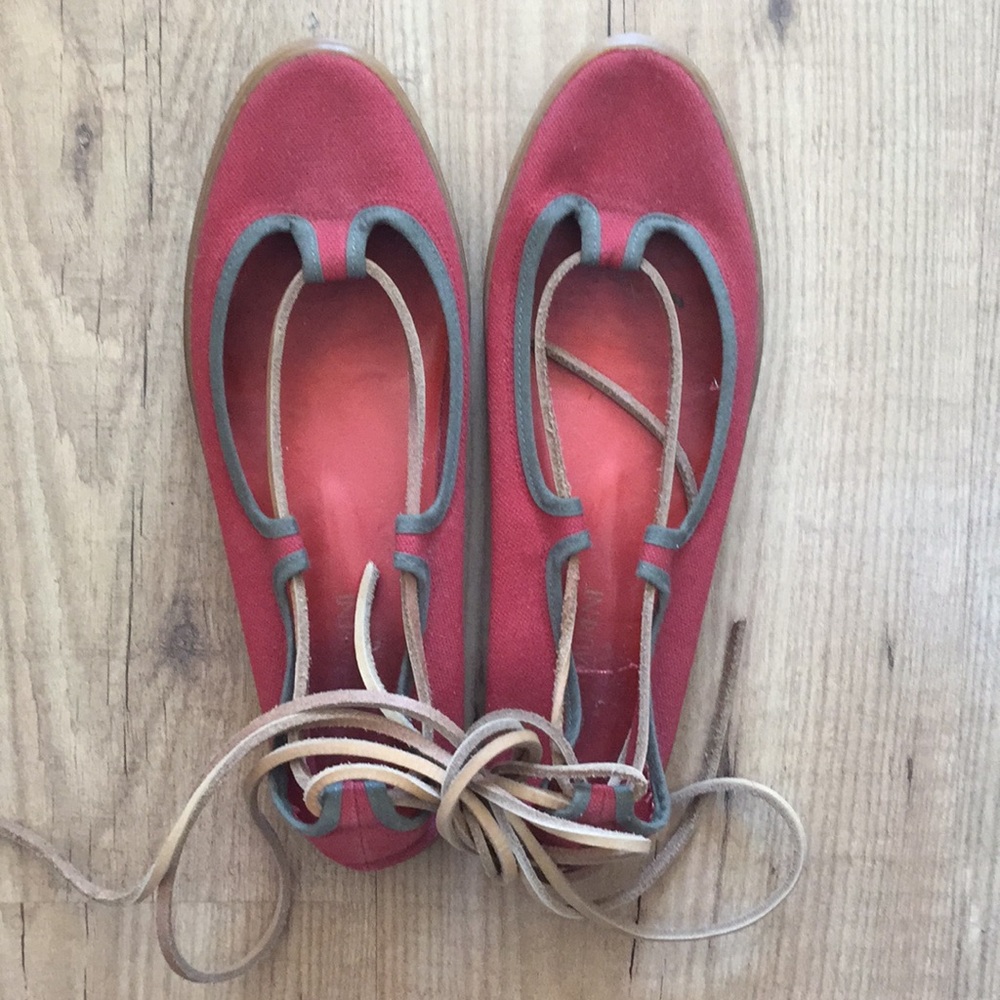 Yves Saint Laurent Lace-Up Canvas Ballet Flats